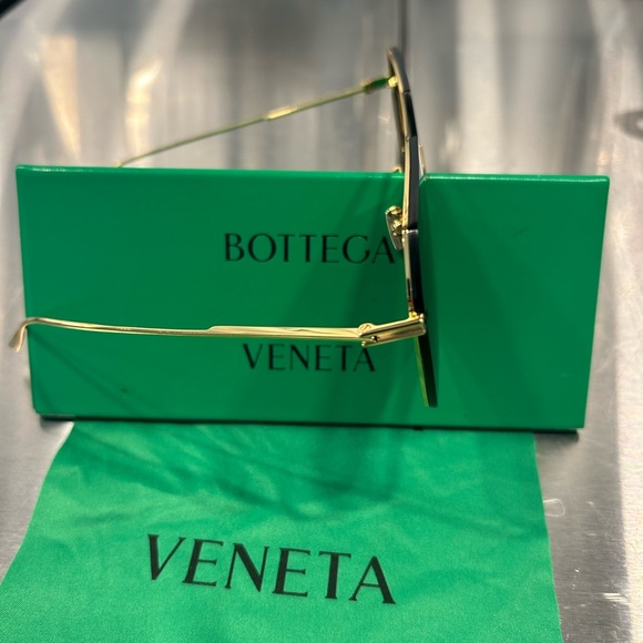 Bottega Veneta Gold-Tone Frame Sunglasses with Dark Green Lenses - Picture 2 of 6